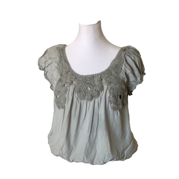 Lucky Brand Crocheted Puff Sleeve Top - Picture 1 of 15